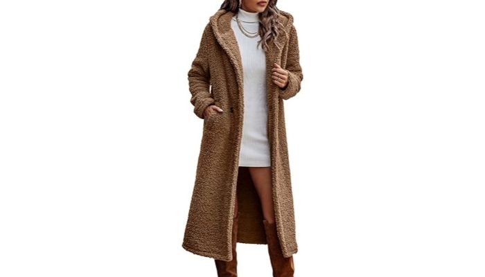 1. Angashion Women's Fuzzy Fleece Lapel Open Front Long Cardigan Coat