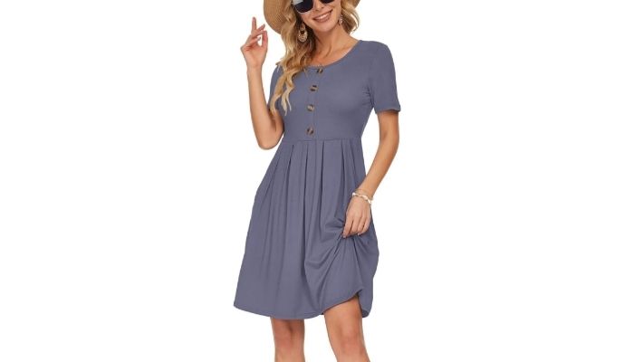 Women's Short Sleeve Pleated Loose Swing Casual Dress