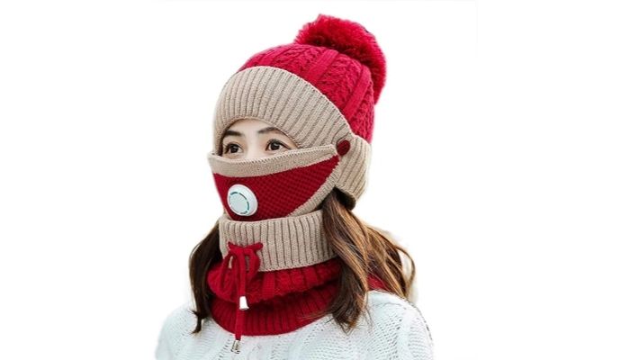 Ba Knife Fleece Lined Knit Beanie Scarf Mouth Mask Set For Girls And Women