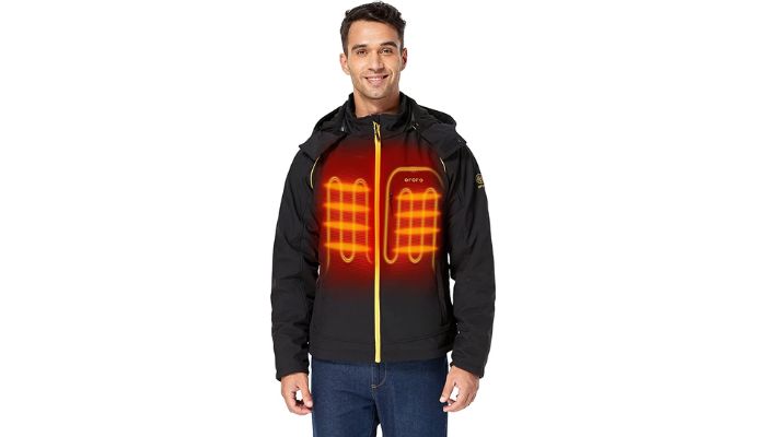 Men’s Soft Shell Heated Jacket With Detachable Hood And Battery Pack By ORORO