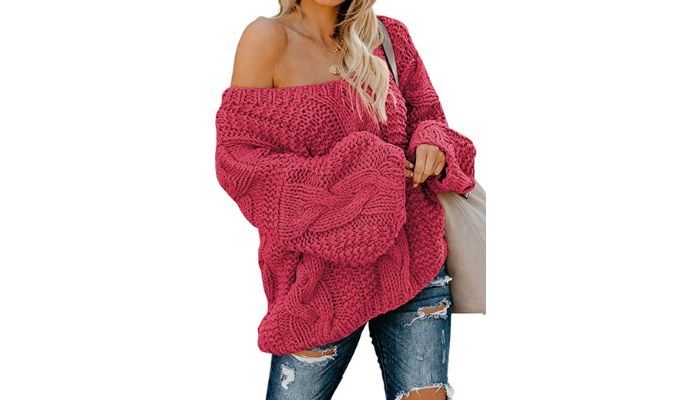 Ecrocoo Loose Fitting Cable Pullover Sweater