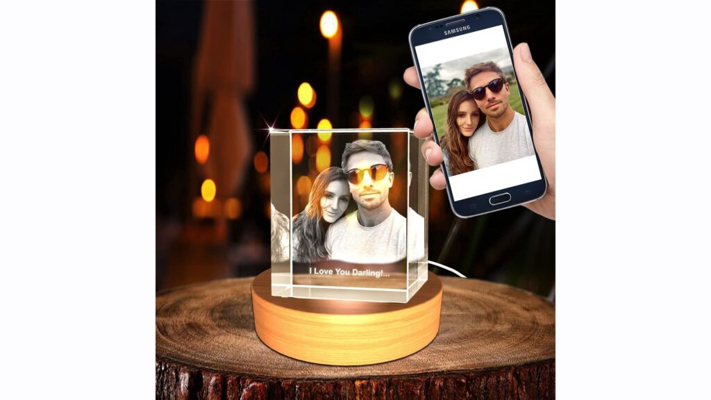 Personalized Custom 3D Photo Etched Engraving On Crystal Loving Gift
