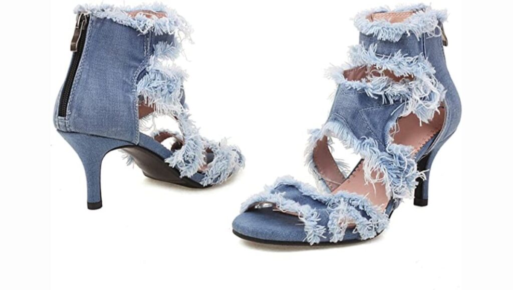 Bapolee Women's Open Toe Denim High-Heeled Sandals