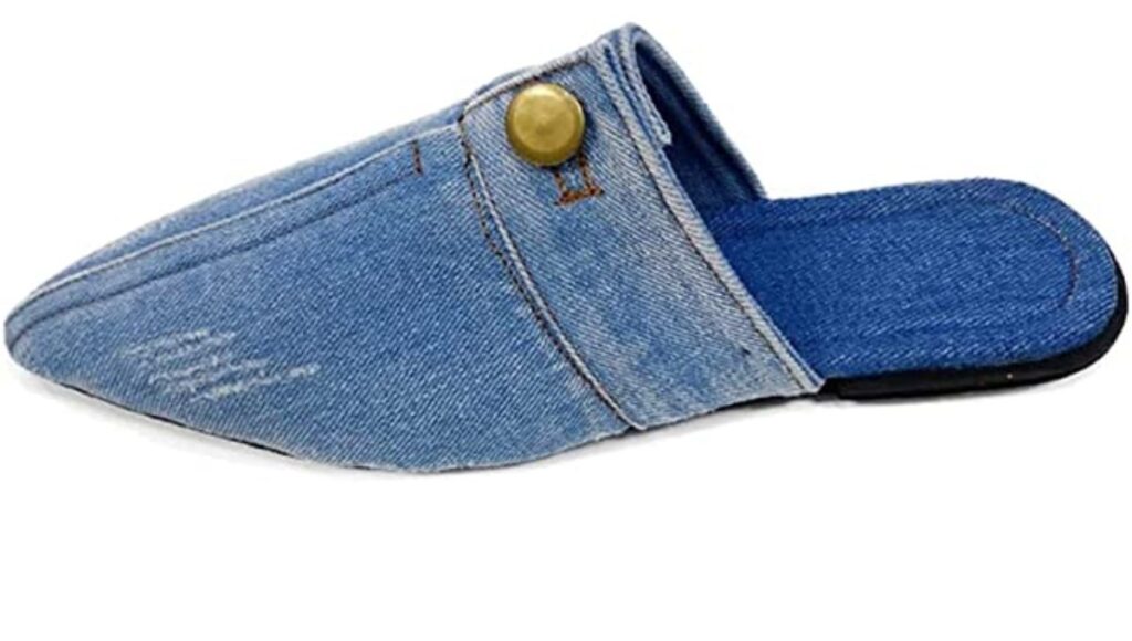 Women's Closed Pointed Backless Denim Loafers, Sandals