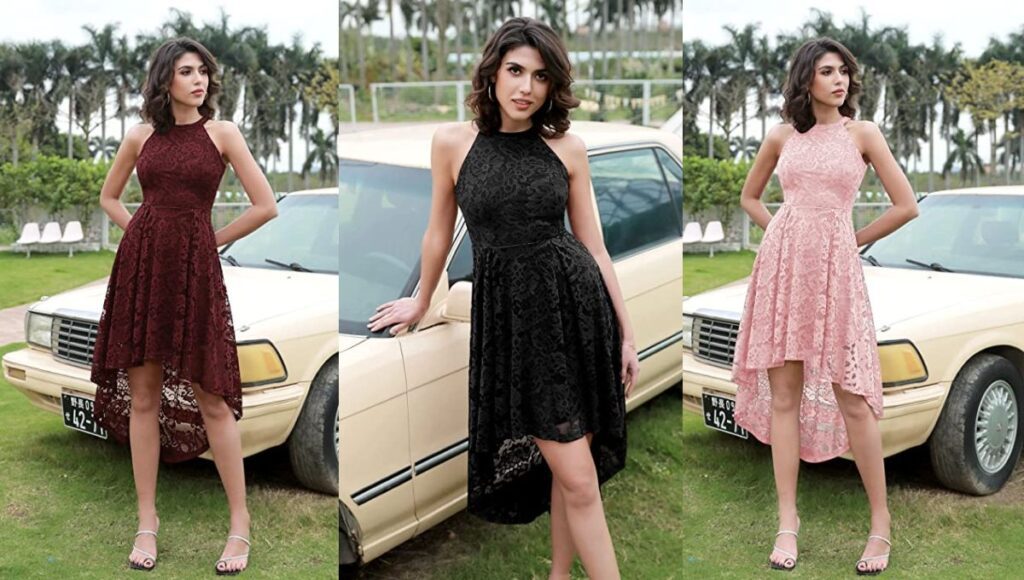 Dressystar Women’s Halter Floral Lace Cocktail Party Dress