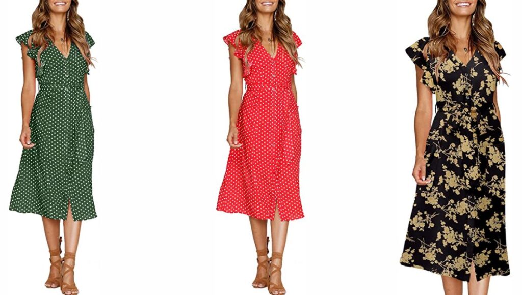 MITILLY Women’s Summer Boho Polka Dot Sleeveless Midi Dress