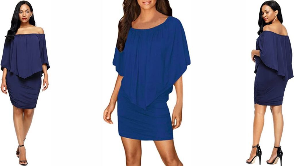 Sidefeel Women Off Shoulder Ruffles Bodycon Mini Dress