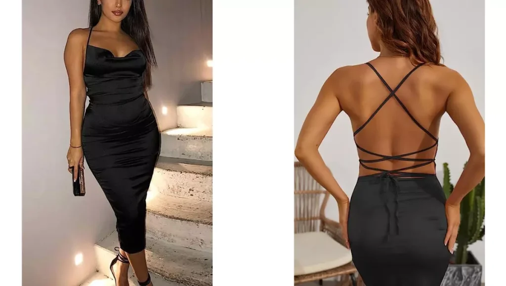 VELIUS Sexy Backless Midi Bodycon Party Dress