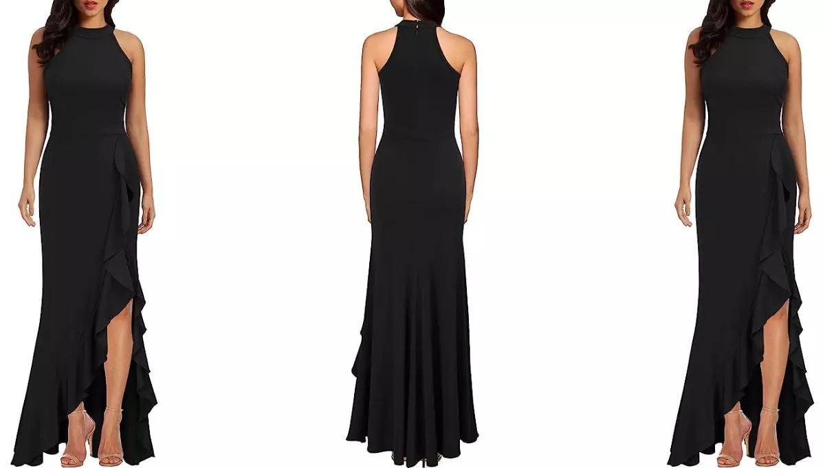 WOOSEA Women's High Neck Split Bodycon Mermaid Evening Cocktail Long Dress