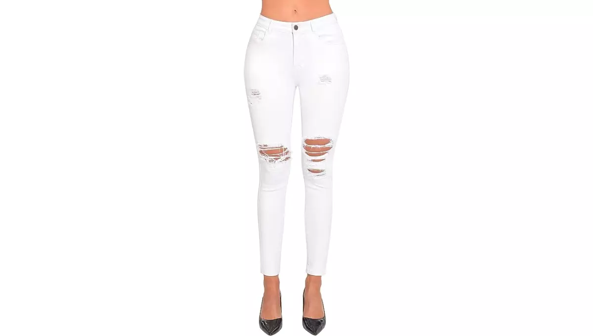 Roswear Women's Essentials Ripped Mid-Rise Destroyed Skinny Jeans