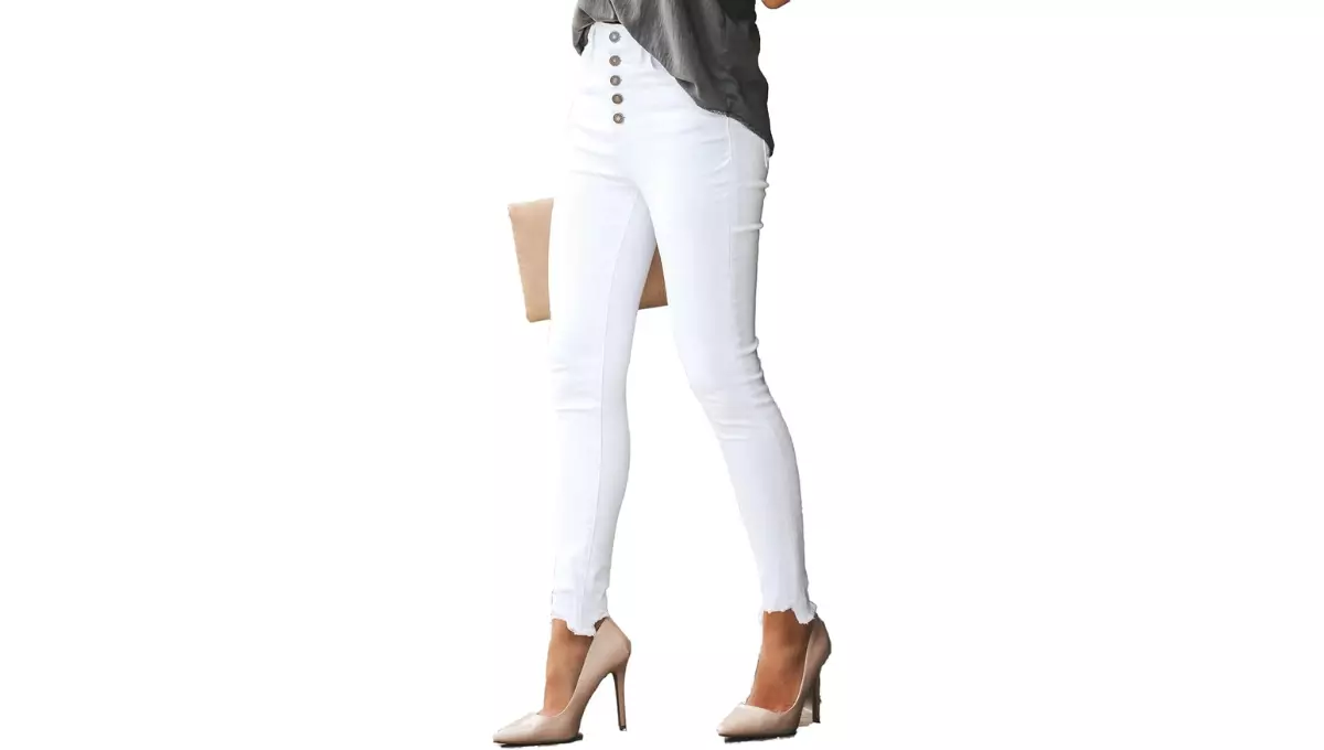 Allimy Women's High Rise Destroyed White Jeans