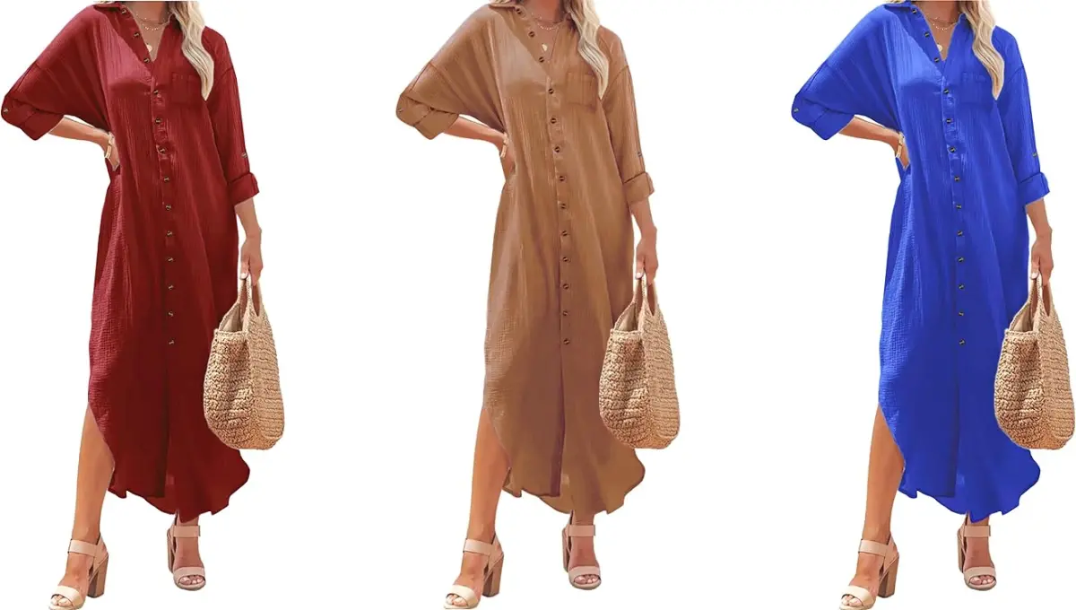 Kuraki Women’s Casual Print Maxi Shirt Dress – Effortless Style, Maximum Comfort!