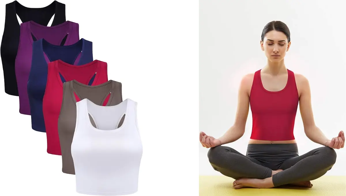 6 Pieces Basic Sleeveless Racerback Sports Crop Tank Tops By Boao