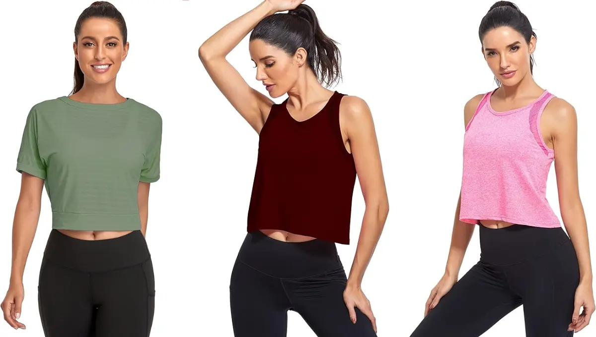 Cropped Workout Tops For Women Mesh Back Women’s Workout Tops By MGOOL