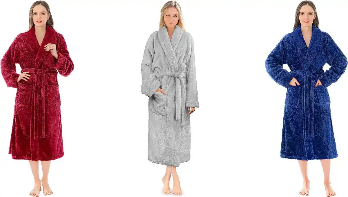 PAVILIA Premium Womens Fleece Sherpa Shaggy Bathrobe
