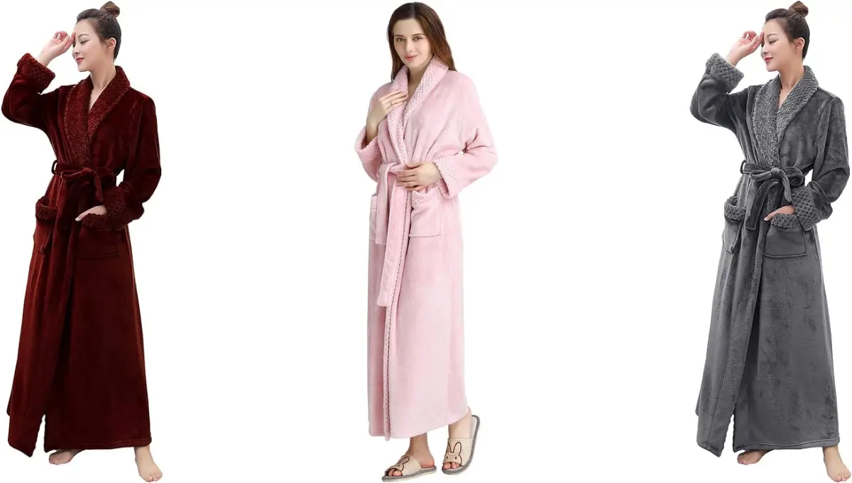 Hellomamma Plush Soft Fleece Long Bath Robe for Women