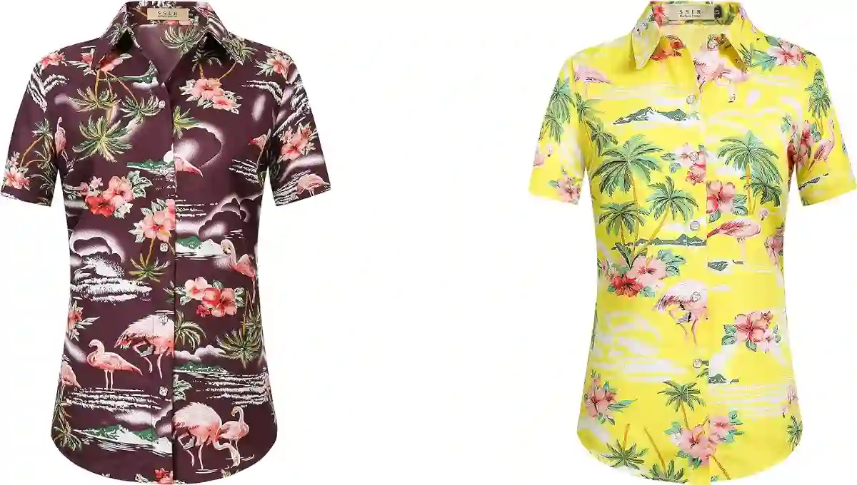 SSLR Women’s Flamingos Floral Casual Hawaiian Shirt