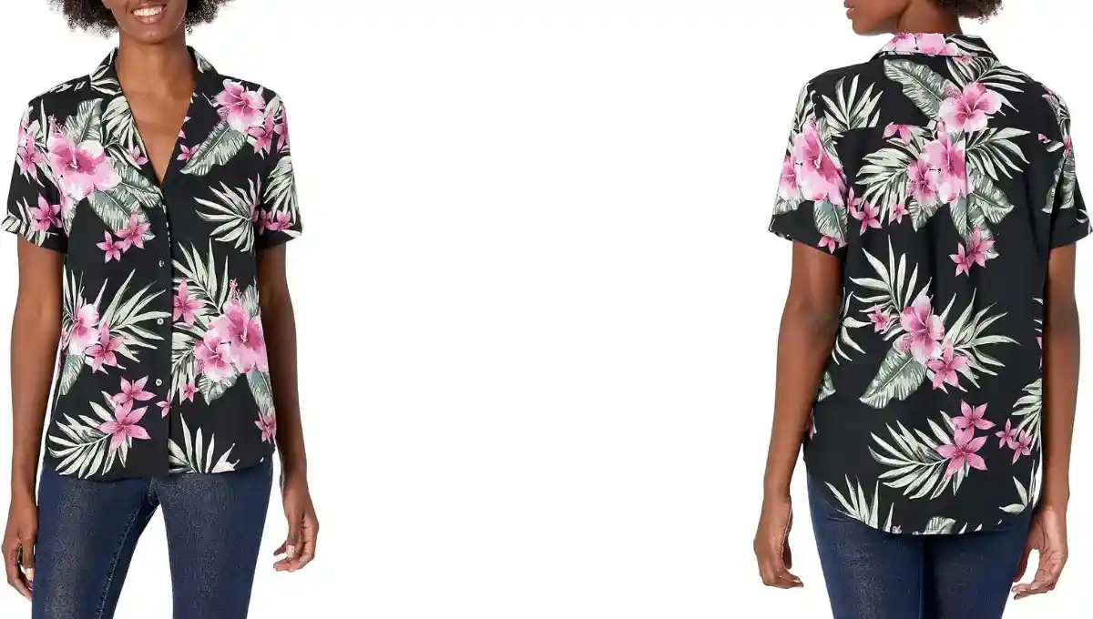 28 Palms Women's Loose-Fit 100% Silk Tropical Vacation Shirt