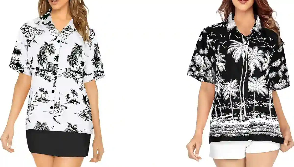 LA LEELA Women's Button-Down Colorful Hawaiian Summer Shirts
