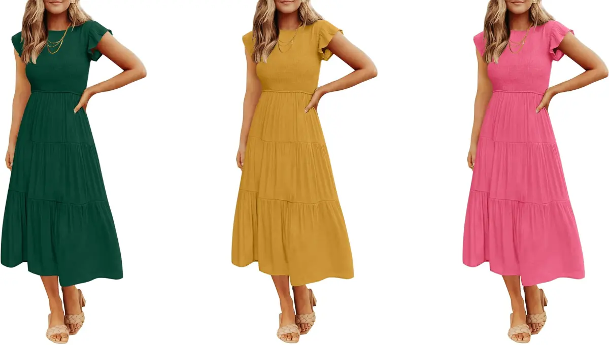 ZESICA Women's 2024 Summer Flutter Sleeve Midi Dress