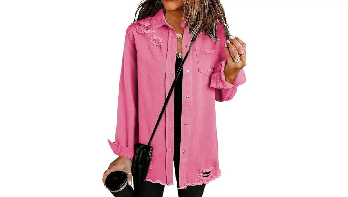 Dokotoo Women's Oversized Distressed Denim Jacket