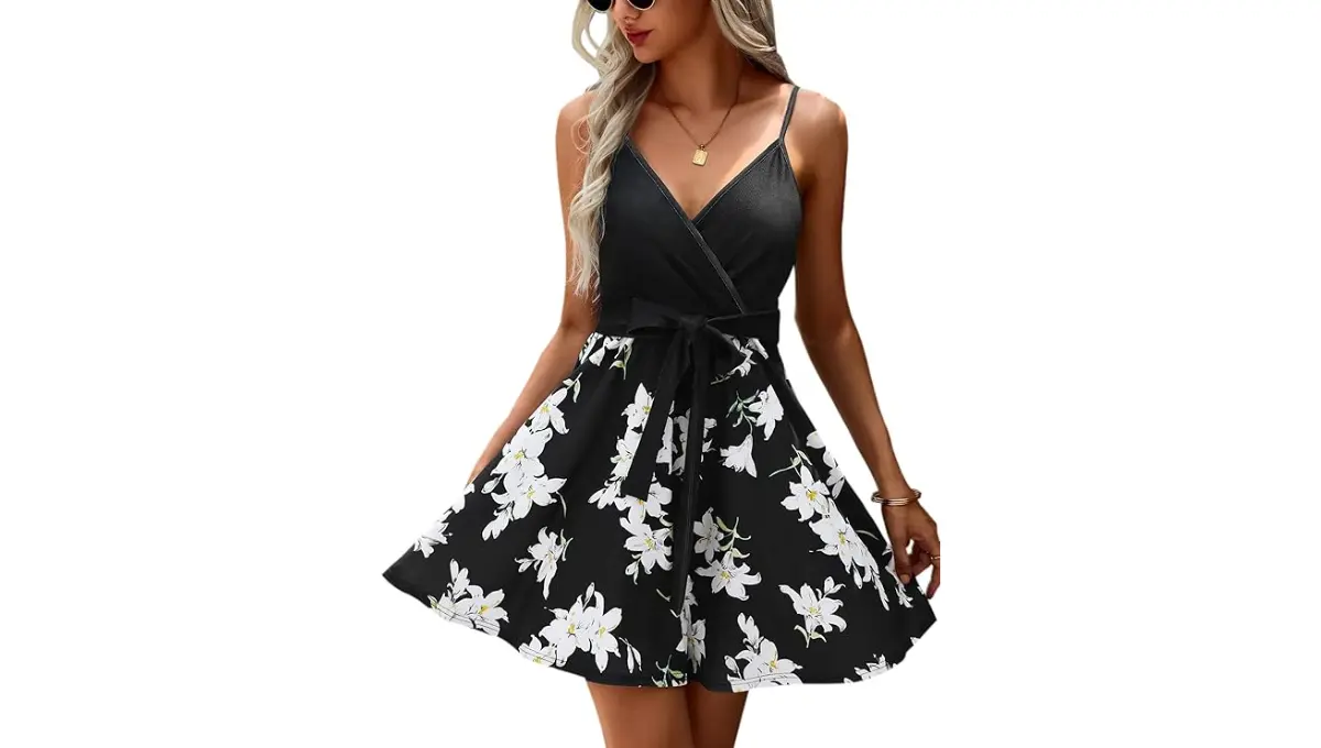 ECOWISH 2024 Summer Collection V-Neck Lace Mini Swing Dress