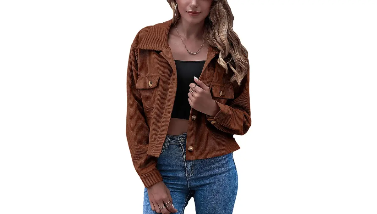 Gihuo Women's Corduroy Crop Shacket
