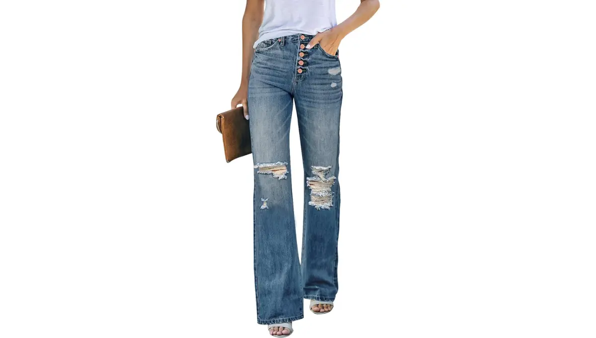 LookbookStore High-Waisted Ripped Flare Jeans