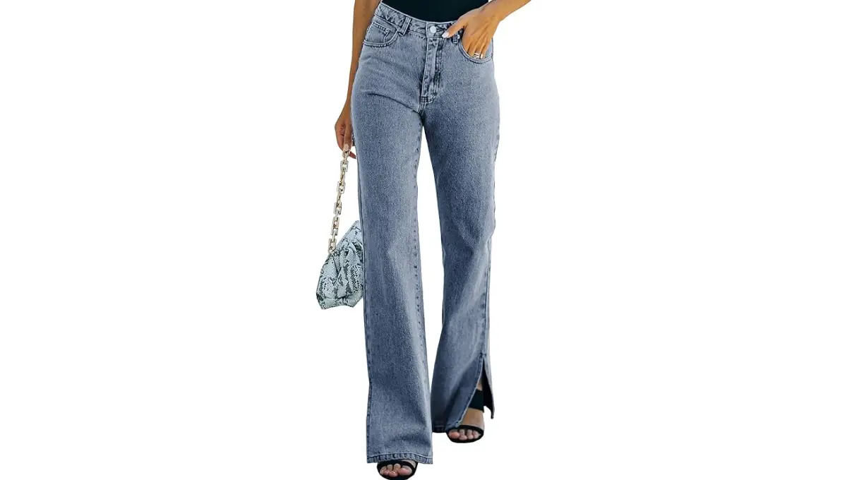 Sidefeel Women's Ripped High-Waisted Flared Jeans
