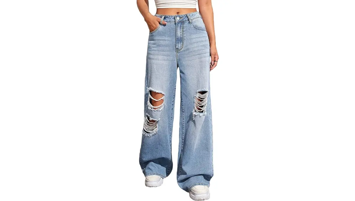 SweatyRocks Women's Casual Loose Ripped Denim Pants