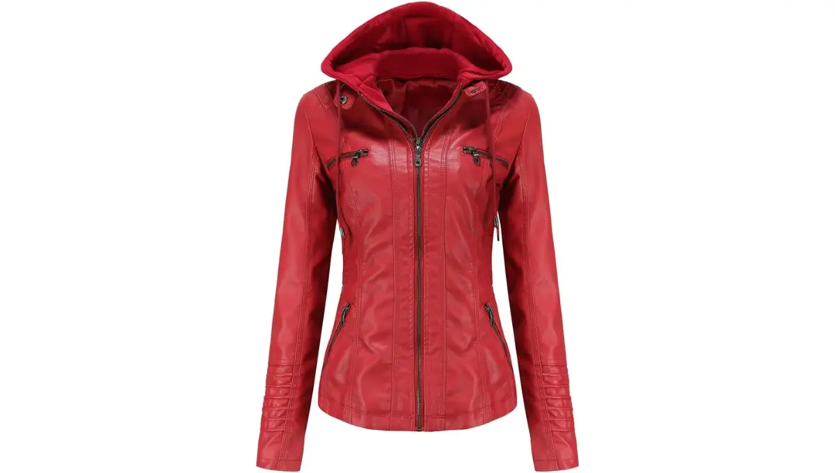 Tagoo Faux Leather Motorcycle Jacket for Women with Removable Hood