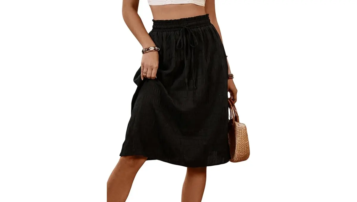 Women’s Casual High Waist Pleated A-Line Midi Skirt With Pocket By SweatyRocks