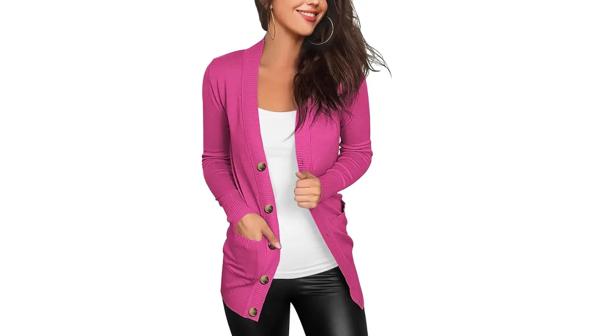 Women's Long Sleeve Button Down V-Neck Knit Sweater Cardigan