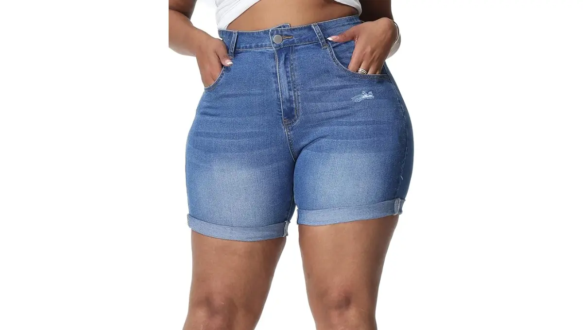 ALLEGRACE Plus Size High Waisted Denim Shorts