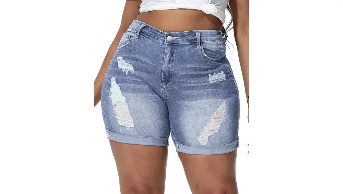 Gboomo Plus Size Distressed Denim Shorts