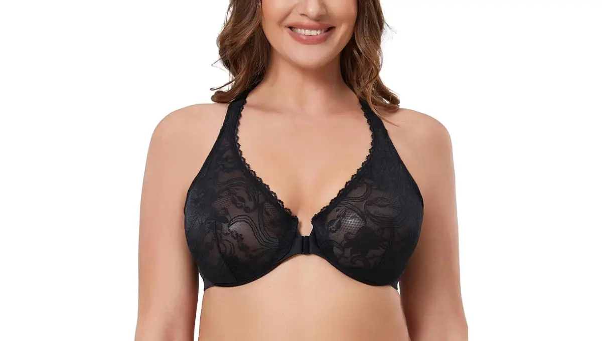 MELENECA Women's Plus Size Racerback Lace Bra