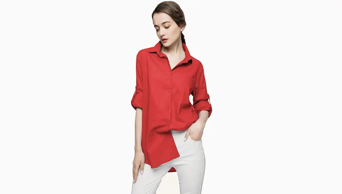 Minibee Women's Linen High Low Blouse