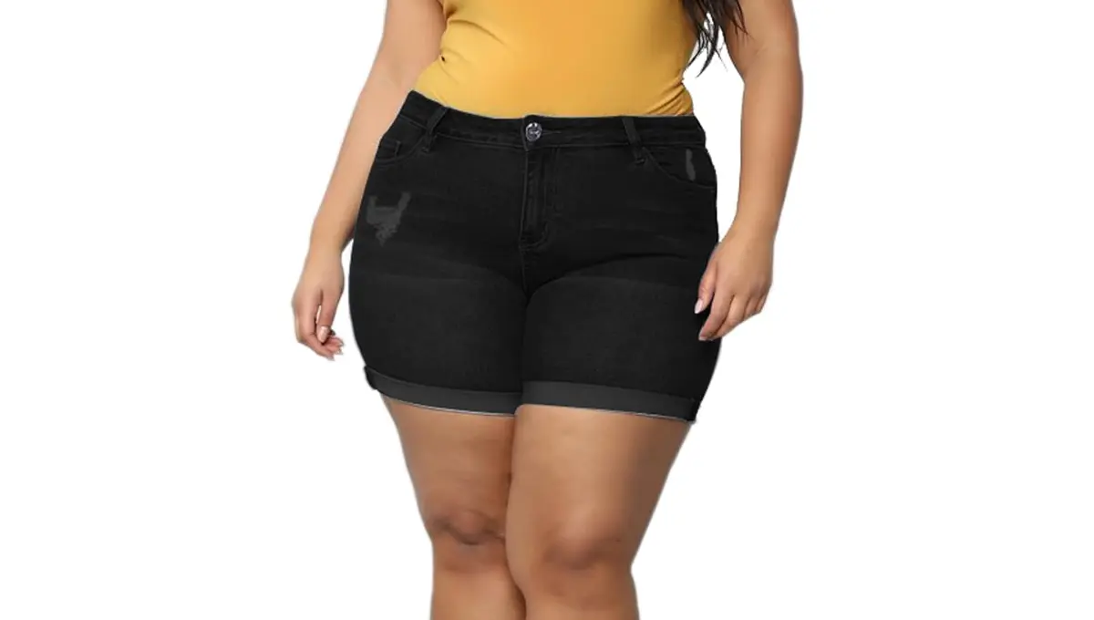 Plus Size High Waisted Ripped Denim Shorts