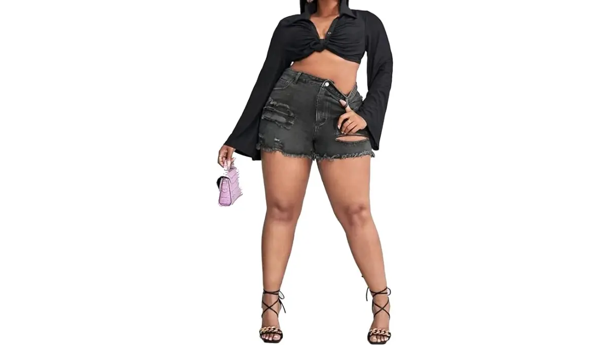 Plus Size High Waisted Stretch Denim Shorts