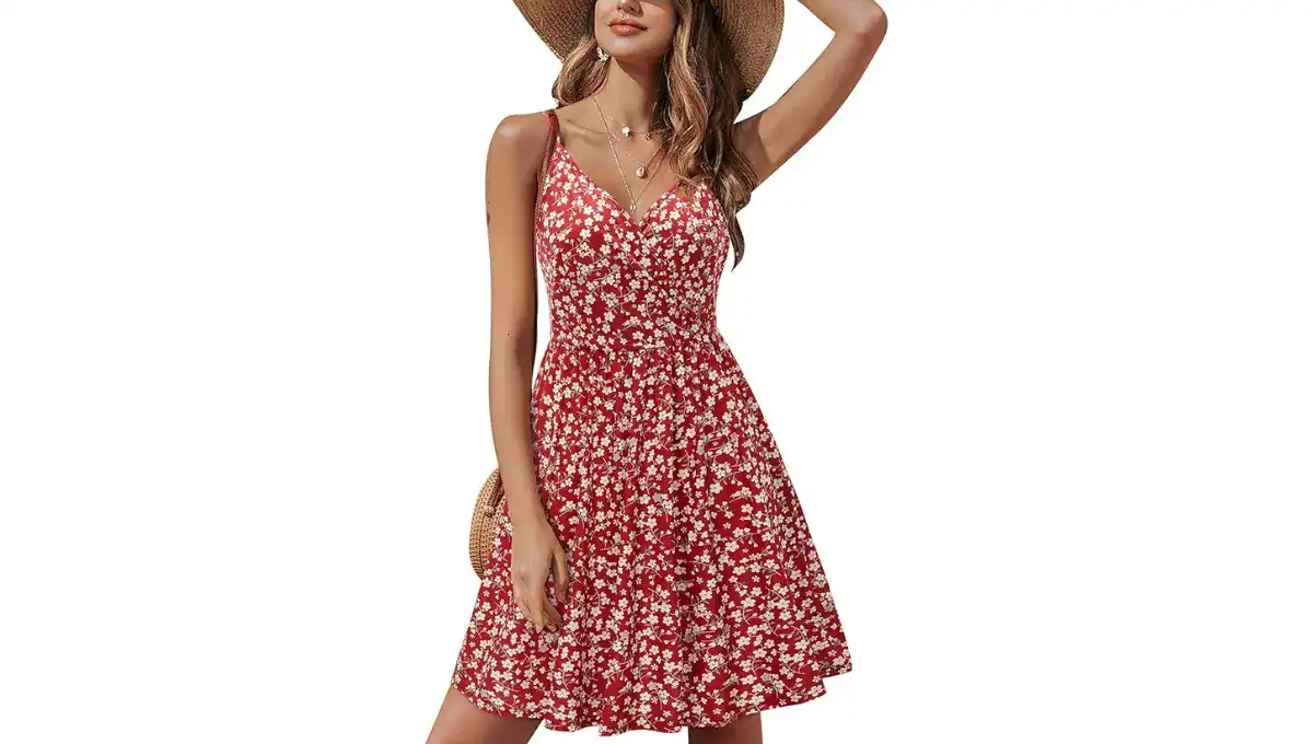 STYLEWORD 2024 V-Neck Swing Sundress with Floral