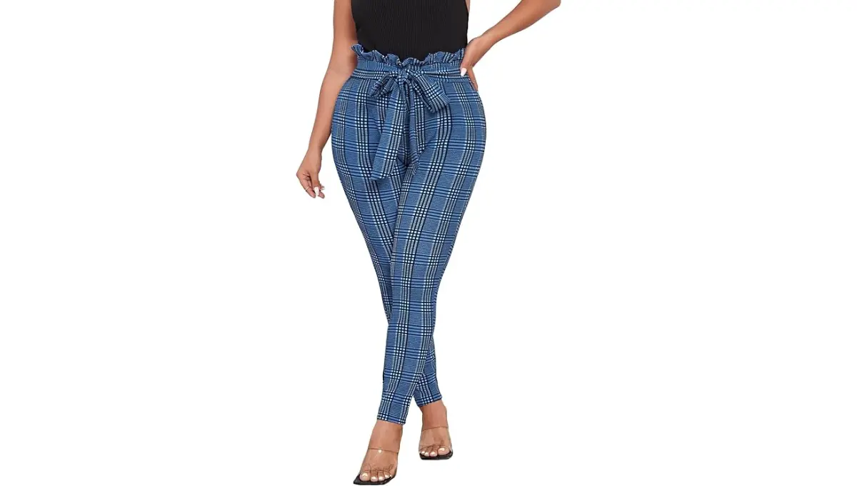 Floerns Women's High Waist Paper Bag Work Pants