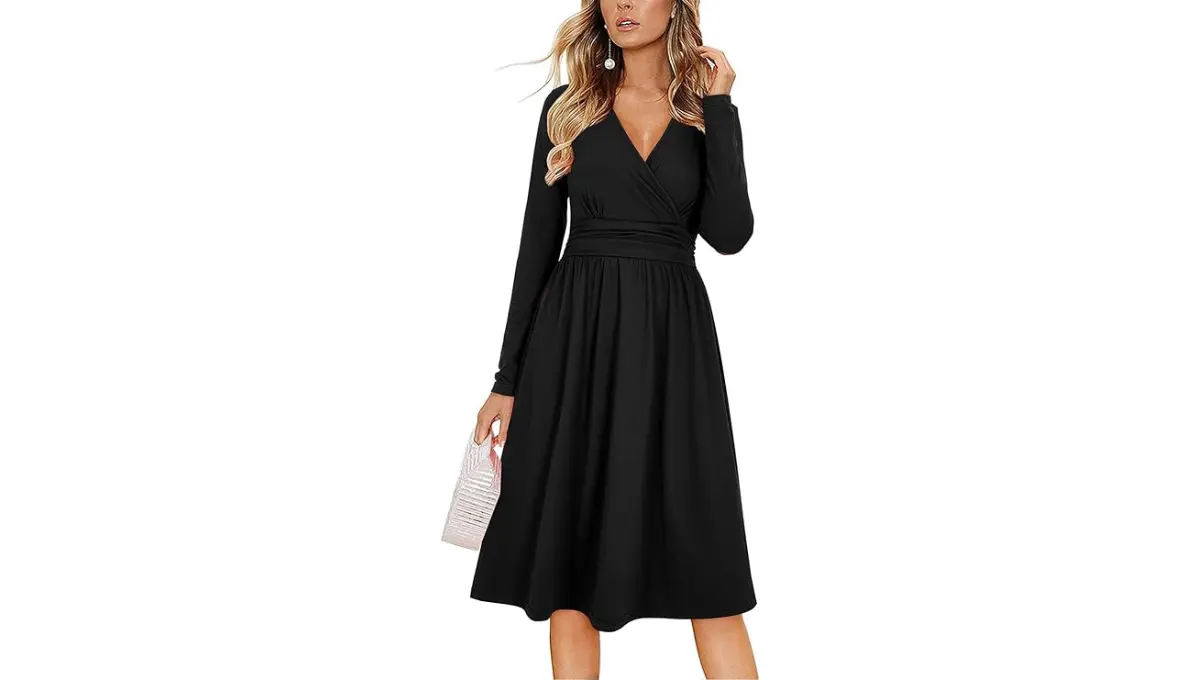 OUGES Women's Summer Long Sleeve V-Neck Floral Short Party Dress