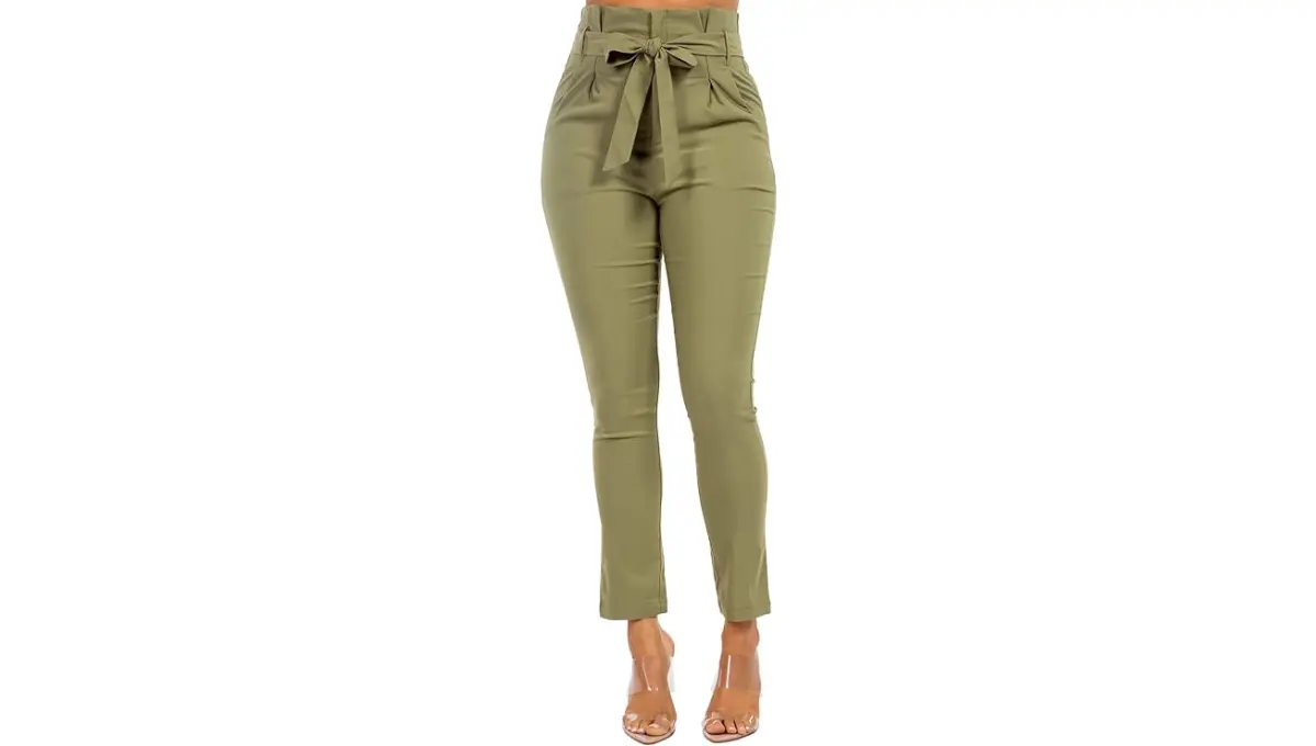Twiin Sisters Women's High Waist Bow-Tie Paper Bag Pants