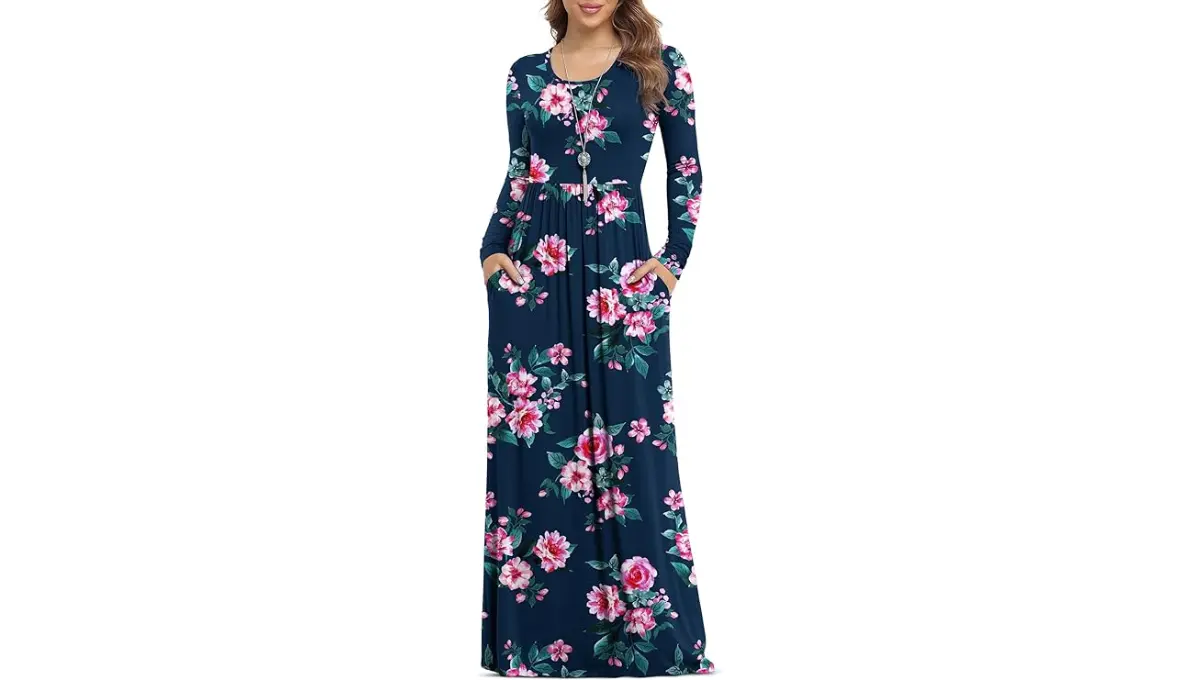 VIISHOW Women's Long Sleeve Loose Plain Maxi Dress