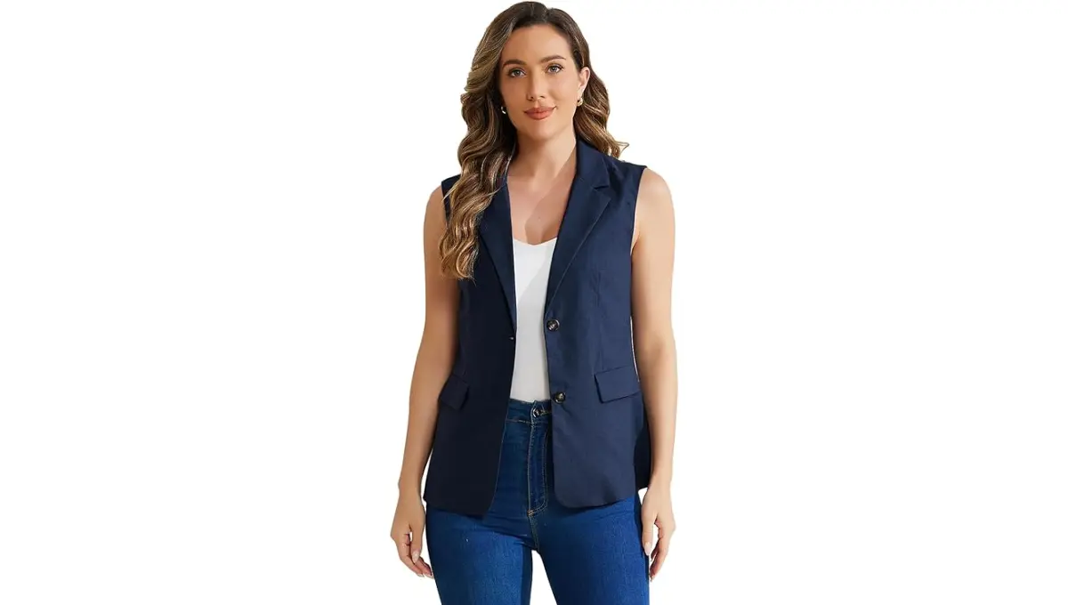 Allegra K Women's Casual Sleeveless cotton Blazer Vest