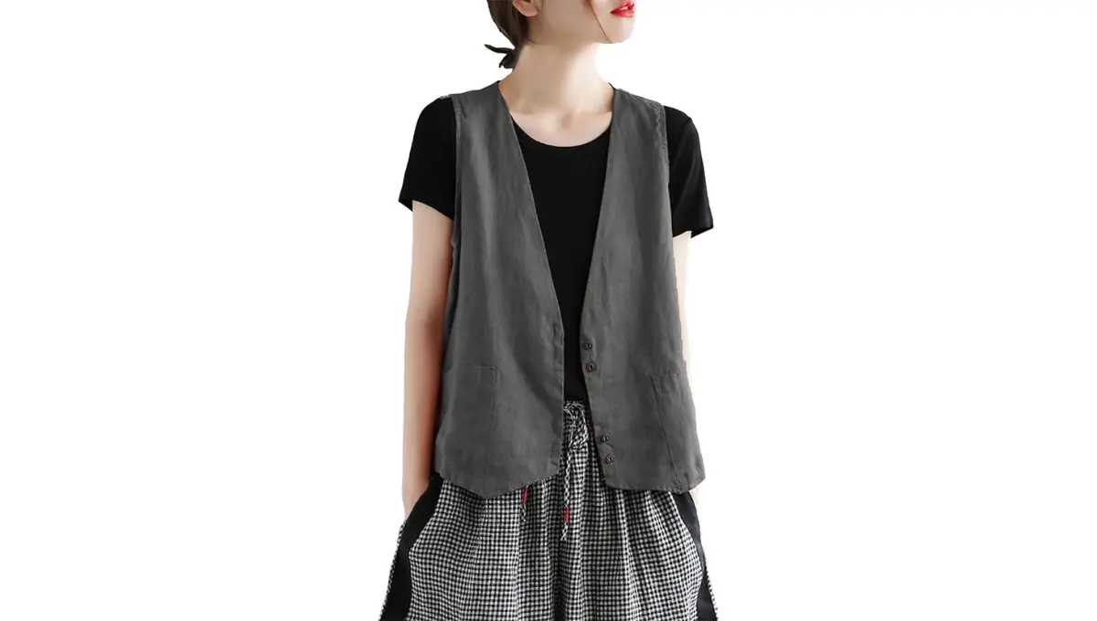 Bozanly Women's Sleeveless Button Down Cotton Linen Blazer
