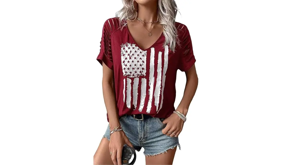 Camouflage American Flag Lace-Up Blouse