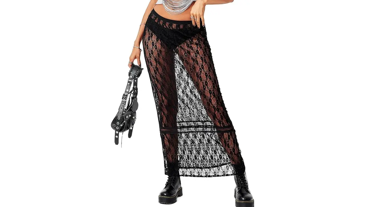 Cicy Bell Women's Sheer Lace cover up Maxi Skirt
