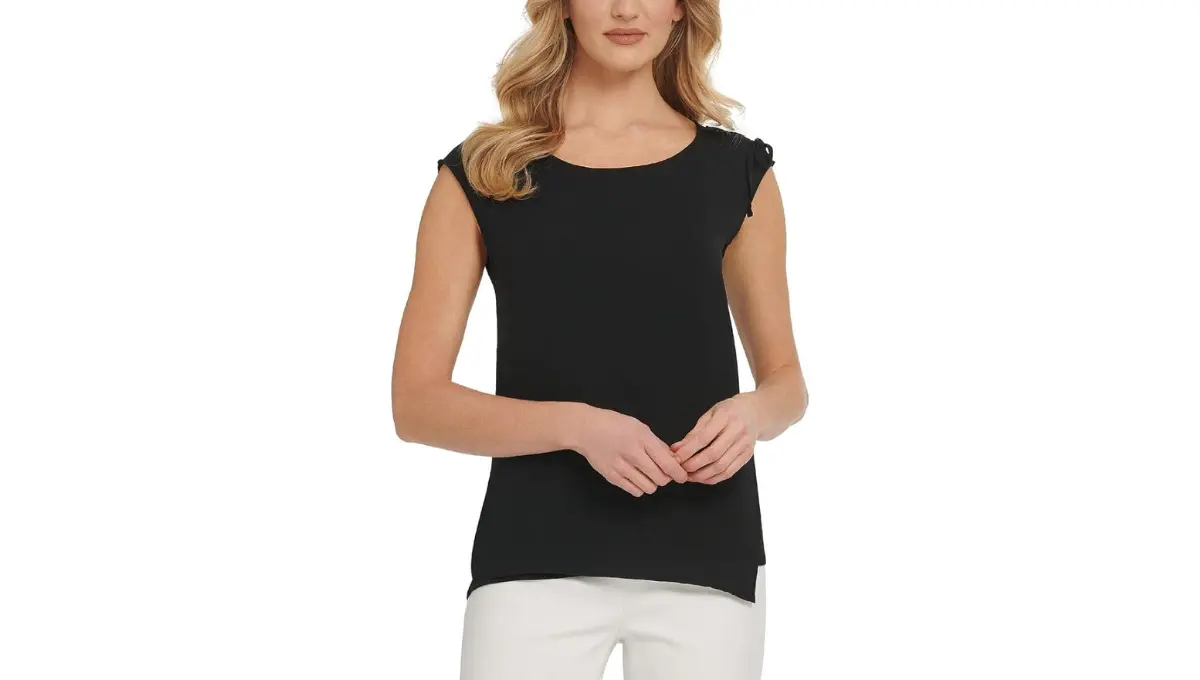 DKNY Women’s Lace-Up Asymmetric Blouse