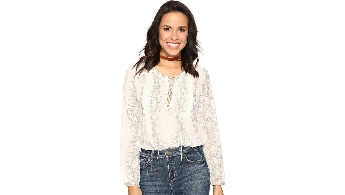 Lucky Brand Women's Lace-Up Blouse Metallic Top